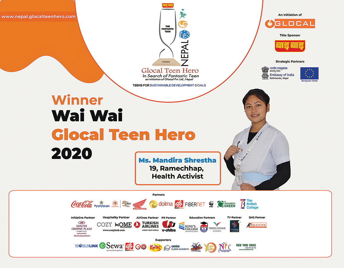 19-year-old Health Activist Mandira Shrestha felicitated as WaiWai Glocal Teen Hero Nepal 2020