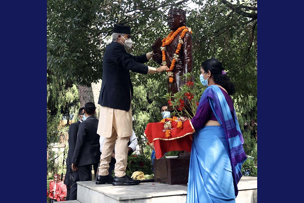 Prime Minister Deuba garlands statue of Aadikavi Bhanubhakta