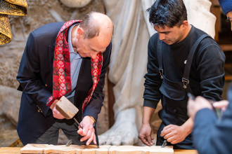 Prince Edward visits vocational academy in Bhaktapur, tries his hand at wood carving 