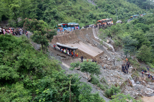 Search ongoing for 2 buses swept away by landslide into Trishuli River in Chitwan