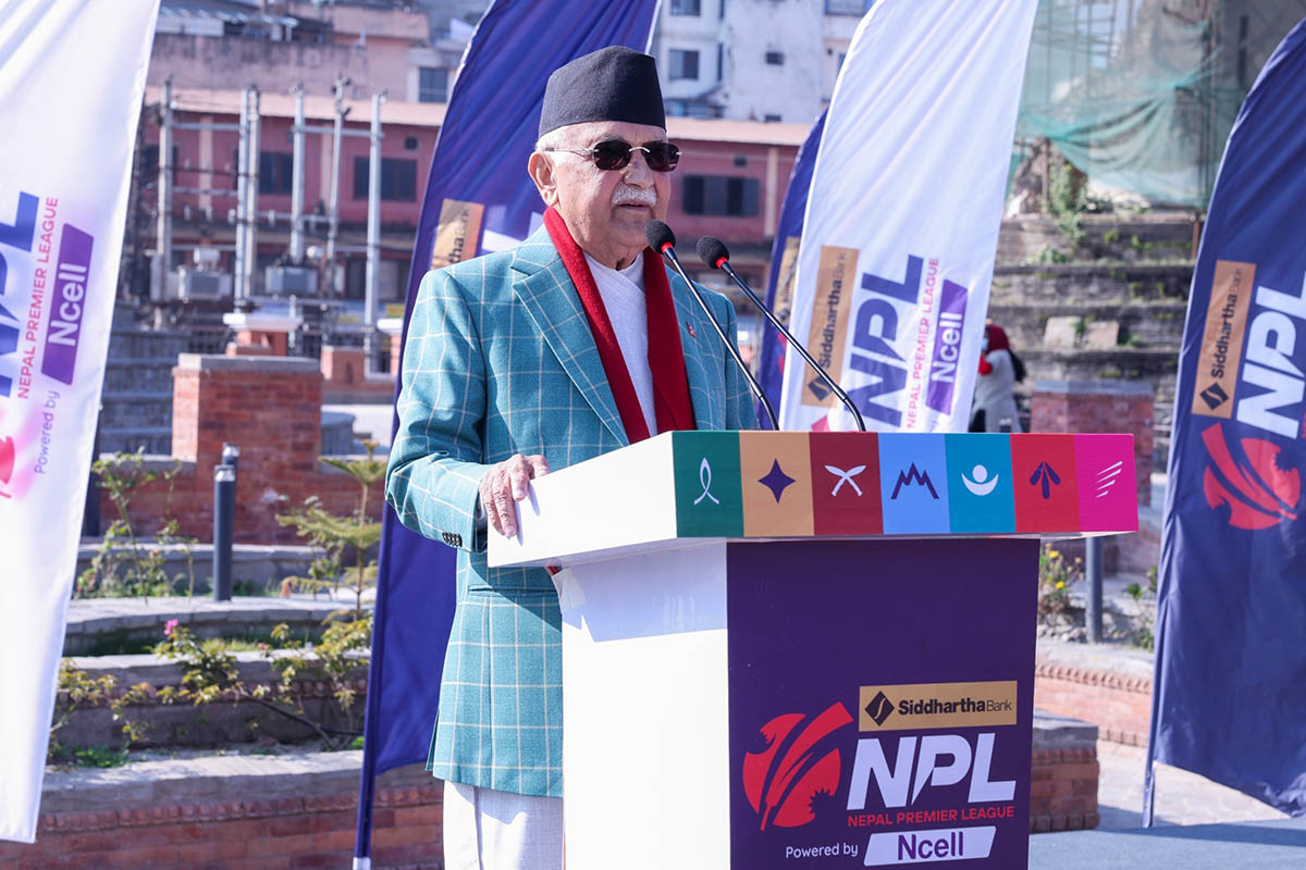 PM Oli unveils NPL Trophy, highlights impact on tourism, youth talent